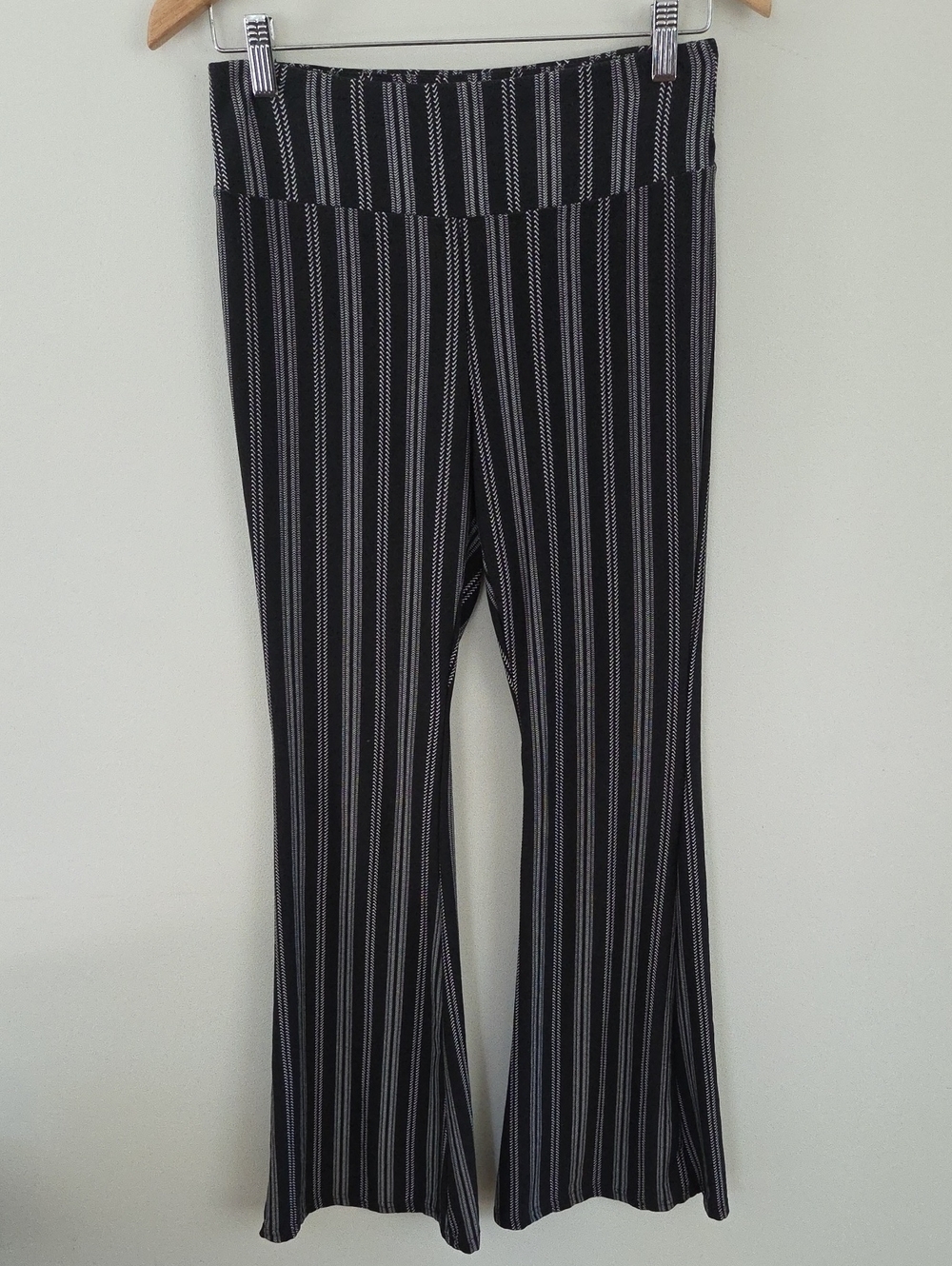 No Boundaries Black and White Vertical Stripe Flare Thin Knit Pants